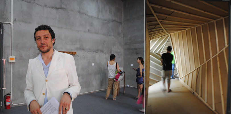 左：上海艺术博览会国际当代艺术展 展会总监Massimo Torrigiani；右：飞苹果（Alexander Brandt）的《绝对无题目》。