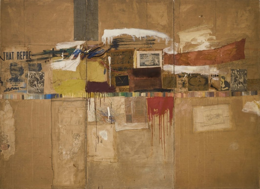罗伯特·劳申伯格，《布雷斯》（Rebus），1955年，综合材料，243.8 ×331.5 ×4.5厘米，纽约维克托.W.甘兹夫妇收藏。 