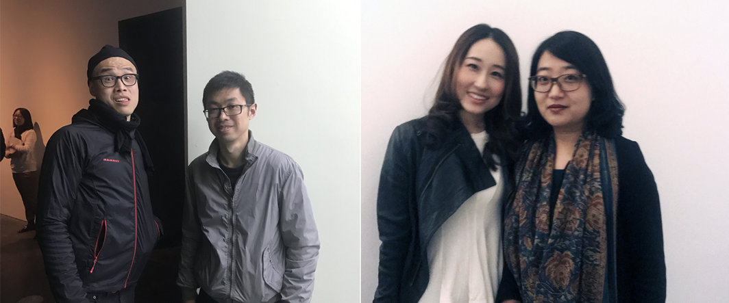 左：艺术家夏弢与刘辛夷；右：中央美术学院的胡丹洁与《艺术界》的贺婧.