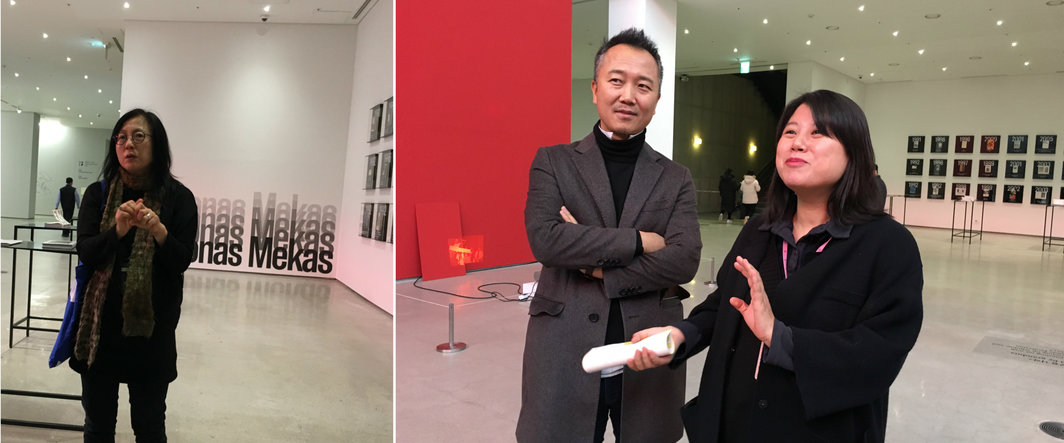 左：MMCA首尔馆Jonas Mekas回顾展联合策展人Kim Eunheen；右：艺术家Im Heung-soon（左）.