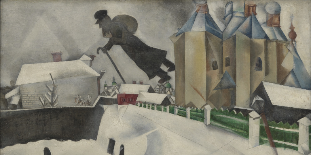 马克·夏加尔，《维捷布斯克之上》，1915-20，布面油画. 图片来自网络.