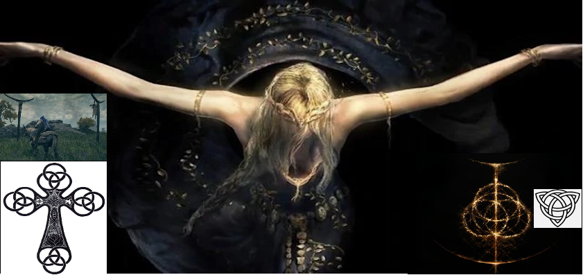 《艾尔登法环》中与玛莉卡女神相关的符号示意图.