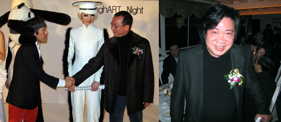 左图：艺术家赵半狄和收藏家Paul Tai。右图：艺术家周铁海。