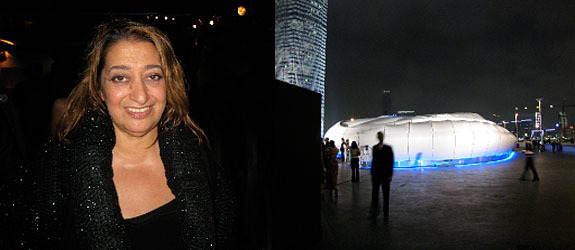 左图： 建筑师Zaha Hadid。 右图：香奈儿Mobile Art展馆。 (All photos: Philip Tinari)