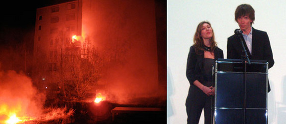 左图:  Koudlam 和Cyprien Gaillard的Crazy Horse, 2008演示截图。(摄影：Lillian Davies) Right:  柏林双年展策展人 Elena Filipovic 和 Adam Szymczyk。(摄影: Miguel Amado)&nbsp;