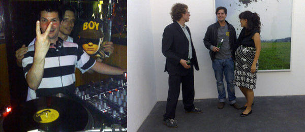 左图: 艺术家 Rory Crichton和Jeremy Deller。右图: 画廊家Johann König, 艺术家Michael Sailstorfer, 和 Johann König 总监 Kirsa Geiser.
