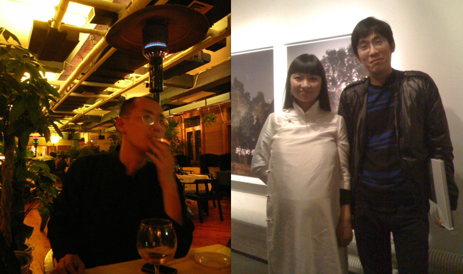左图：艺术家邱志杰。右图：印洋子与艺术家徐震