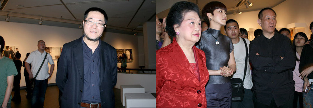 左图：广东美术馆馆长王璜生。右图：左起-梁洁华女士、喻红、中央美术学院油画系主任谢东明。