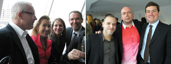 左图: 赫斯特, Maia Norman, 作家Sarah Thornton, 昆斯。 右图: 艺术家 Dzine, Pinchuk艺术总监Peter Doroshenko和策展人Pedro Alonso。