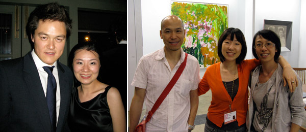 左图：苏富比香港的亚洲当代艺术专家Jonathan J. R. Crockett（左）。右图：艺术家梁志和，Kukje画廊的Ah-bin Shim, 艺术家建筑师黄志恒。&nbsp;