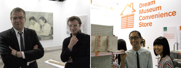 左图：艺术经纪人Waling Boers和Boers-Li画廊的Robin Peckham。右图：独立策展人Jeff Leung和AAA的Dream Museum Convenience Store的Helen Ng。