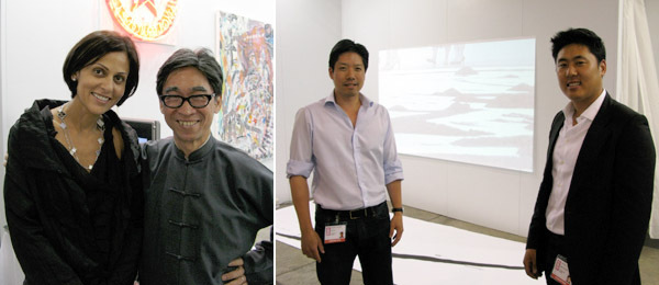 左图：新加坡收藏家Joey Horn与艺术经纪人张颂仁。右图：首尔One and J.画廊的Patrick Lee 和 Won Jae Park。