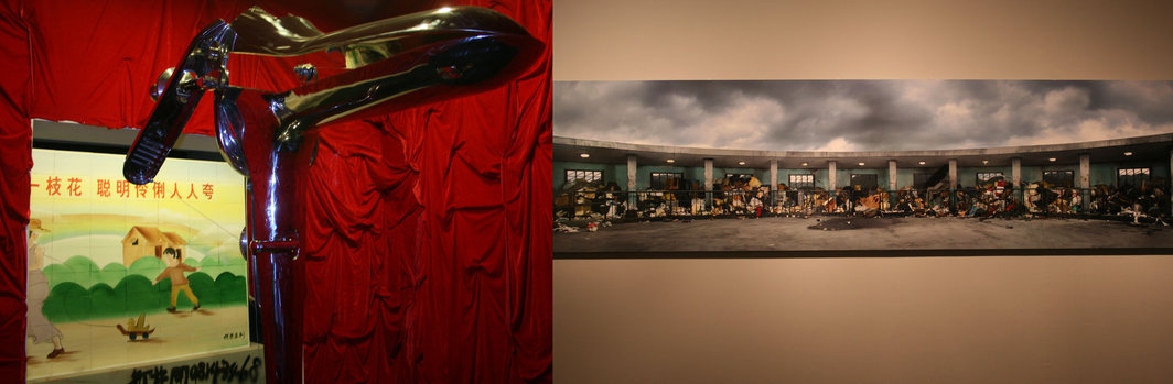 左图：何崇岳作品《计划性生育》；右图：陈维作品《匿名车站-被抑制的风景》。