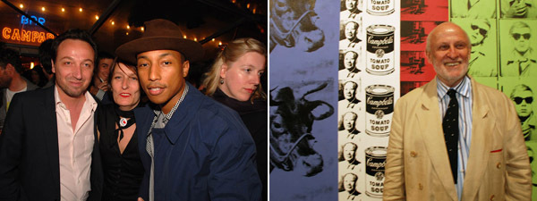 左图: 艺术经纪人Emmanuel Perrotin (左) 和音乐人Pharrell Williams (右)。右: 艺术经纪人Bruno Bischofberger。 