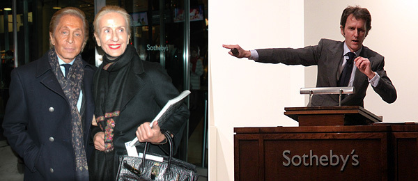 左图：Valentino和艺术商人Doris Ammann。右图：苏富比首席拍卖师Tobias Meyer。