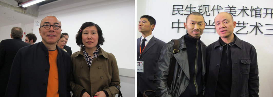 左：艺术家谷文达和谷文达工作室艺术项目主任周颍；右：艺术家邱黯雄和刘建华