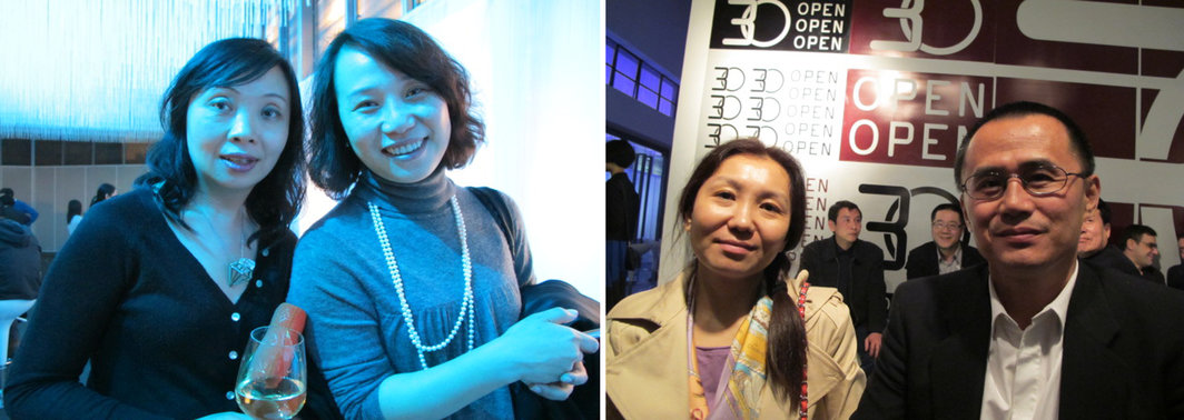 左：《周末画报》生活版总监叶晓薇和香格纳画廊的周禹汶；右：炎黄艺术馆的郭晓莉和艺术家舒群