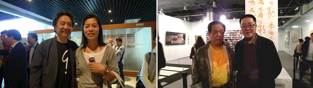 左：艺术家何多苓和姜杰； 右：艺术家孙平和中央美院美术馆馆长王璜生