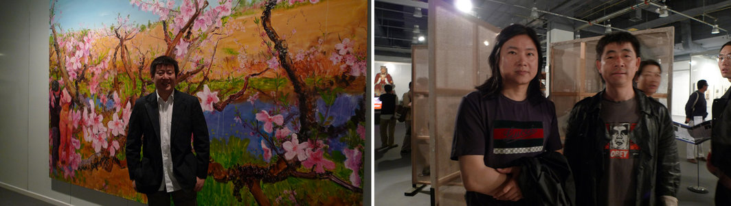 左：艺术家周春芽； 右：艺术家马六明和王劲松