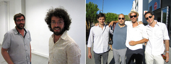 左: João Mourão 和里斯本美术馆的Luis Silva；右: Depart基金会主席Pierpaolo Barzan 和“艺术葡萄牙”的组织者Stefan Simchowitz，交易人Andreas Melas 与Mathieu Paris. 