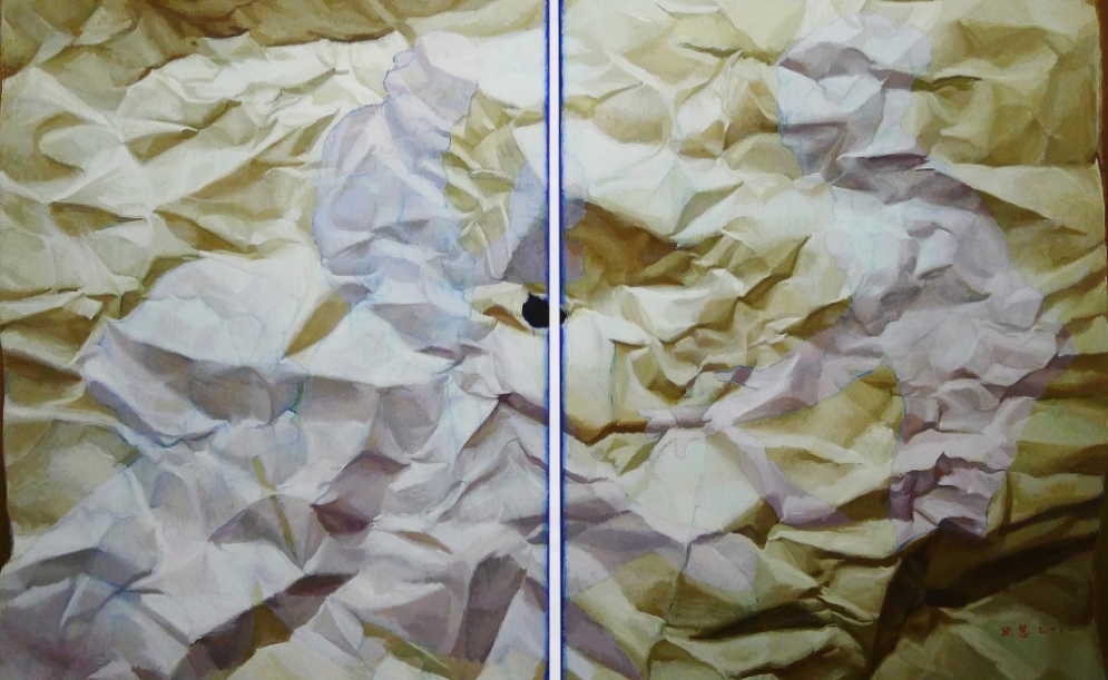 张慧，《蓝图.褶皱》，2012，布面丙烯，225 x 364 cm.