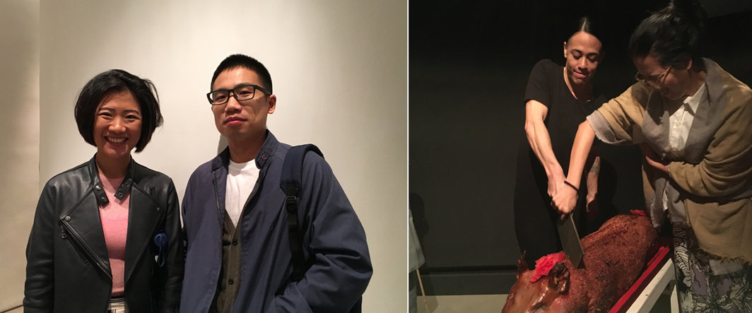左：长征空间的梁中蓝与艺术家刘窗；右：艺术家曾吴与Spring Workshop策展人李绮敏.
