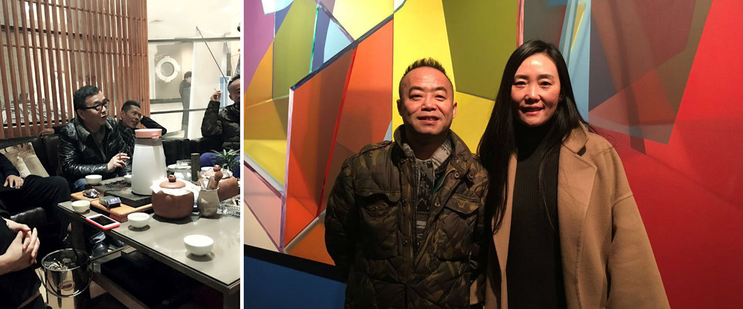 左：艺术家魏光庆；右：艺术家陈文波和武汉剩余空间负责人眭群.