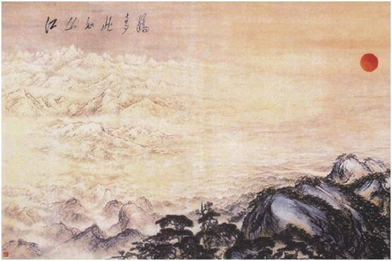 傅抱石、关山月为人民大会堂创作的巨幅山水画《江山如此多娇》.