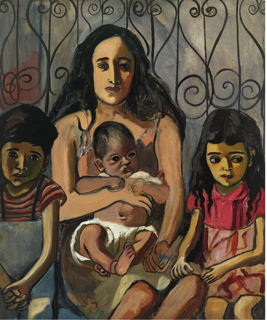 爱丽丝·尼尔，《西班牙家庭》，1943，布面油画，34 × 28".