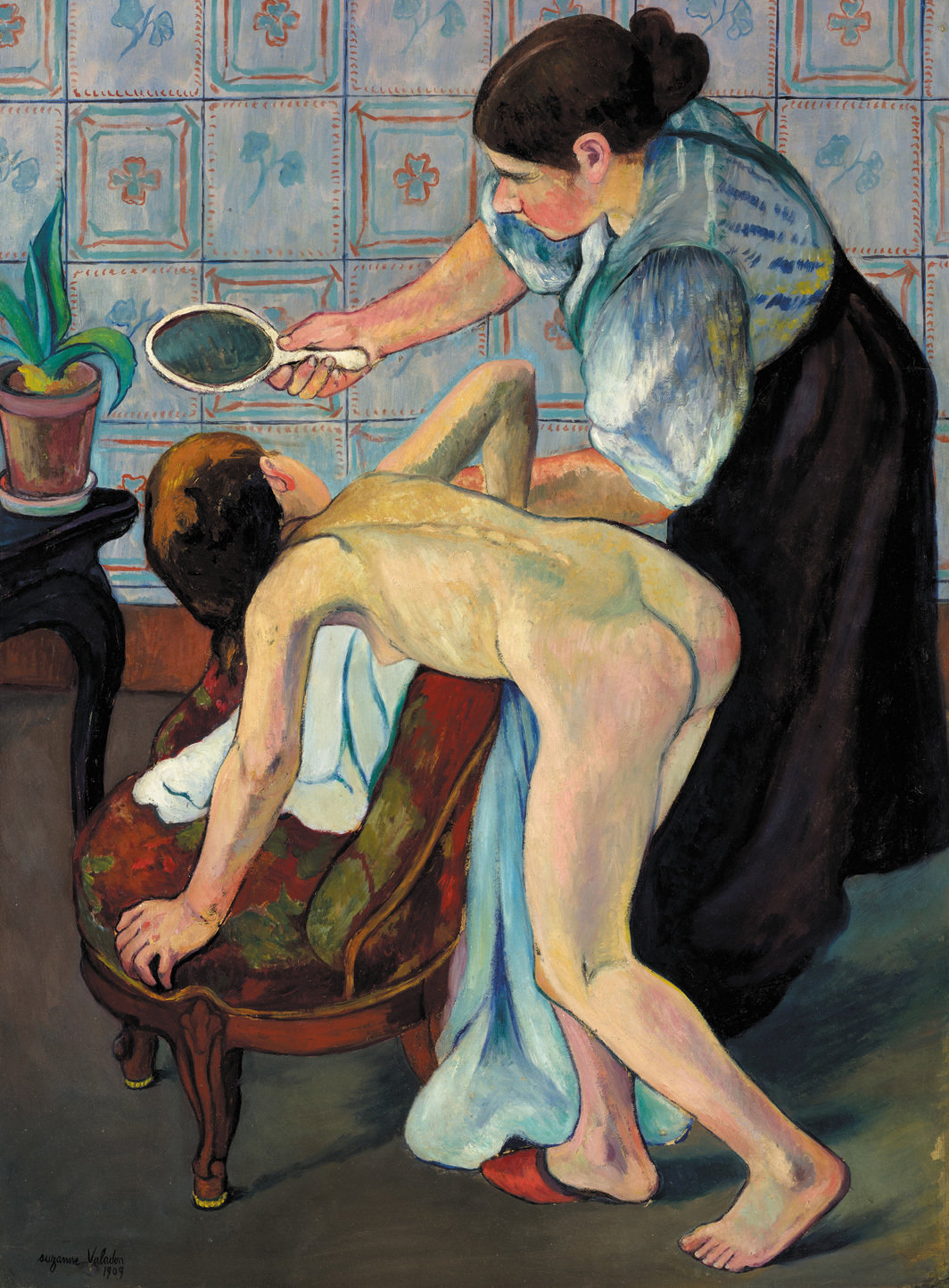 苏珊·瓦拉东，《女孩与镜子》，1909，木板油画，41 × 29 3⁄8".