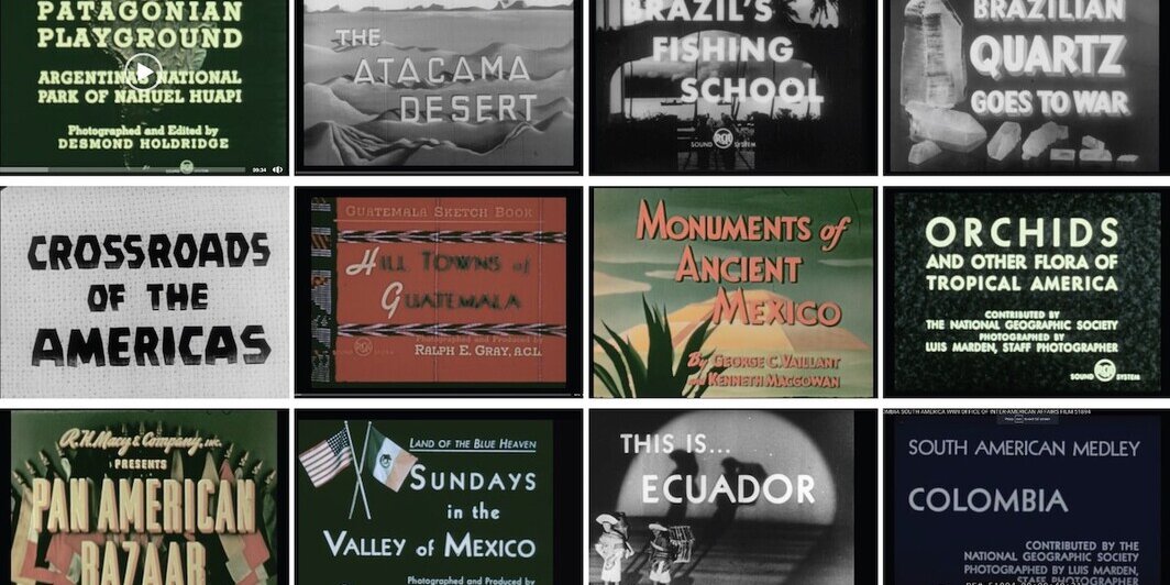 克拉拉·伊安尼，《开篇（美洲事务协调办公室制作的电影1941–1949）》，2022，录像拼贴，彩色，无声，4分18秒.