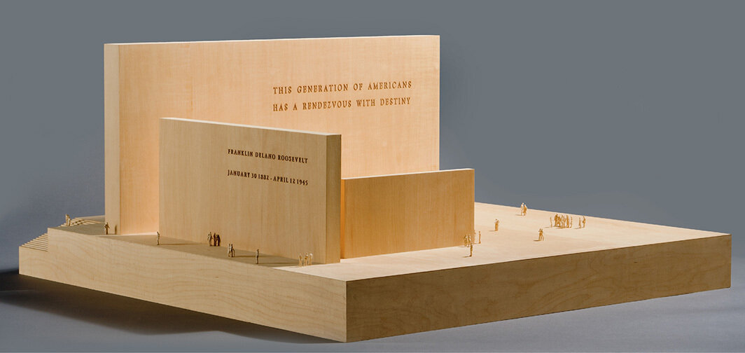 托尼·史密斯，“富兰克林·德拉诺·罗斯福纪念园”，1960，华盛顿哥伦比亚特区. 椴木模型（1998年制造）. © Tony Smith Estate/Artists Rights Society (ARS), New York.