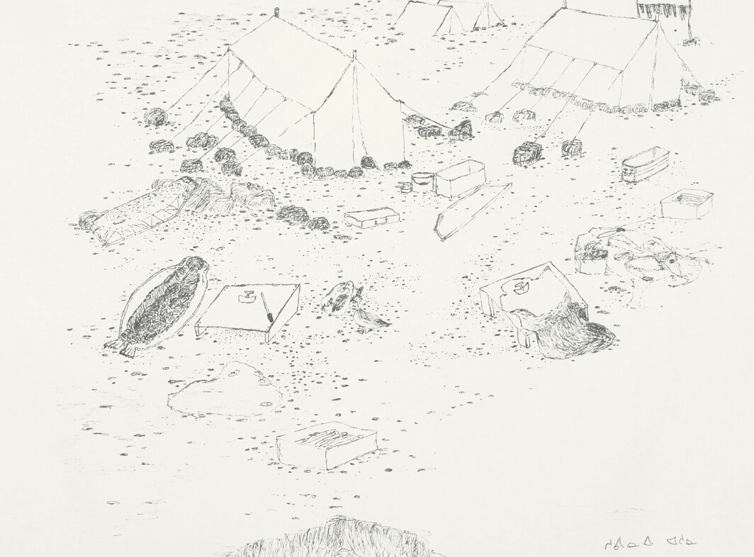 舒维奈·阿舒纳，《无题（营地场景）》，1997，纸上毡头笔，16 × 19".